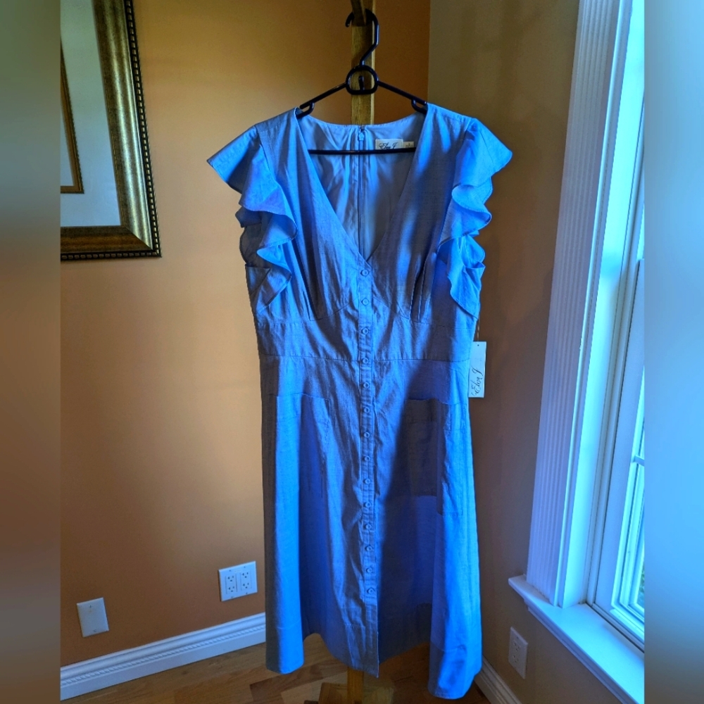 Eliza J Button. Up Soft Denim Midi Dress Women's Butterfly Sleeve